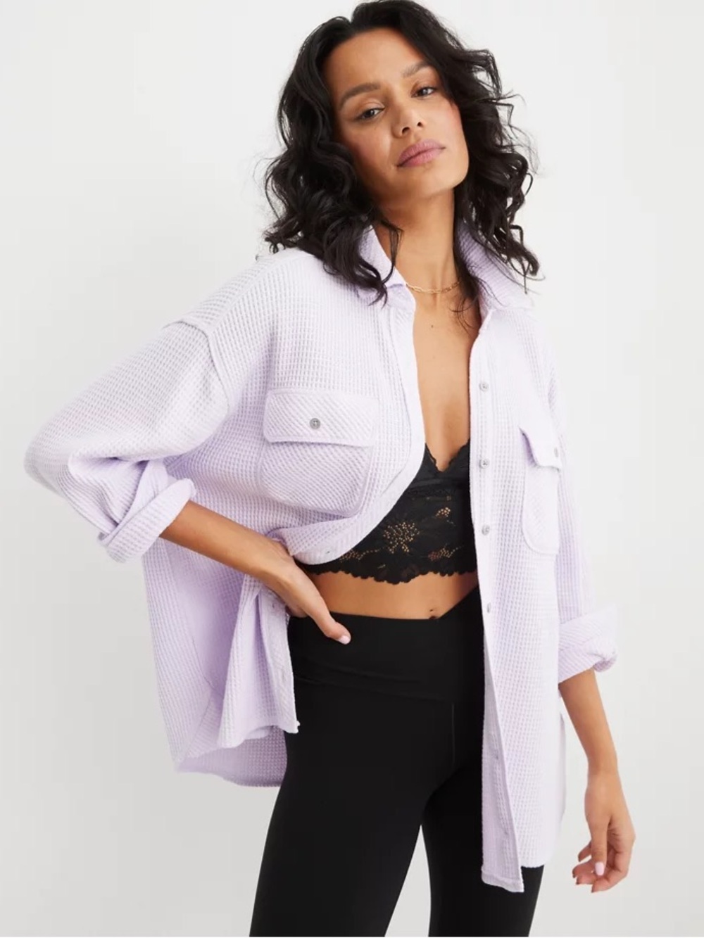 Aerie LumberJane Waffle Shirt -Violet Flurry